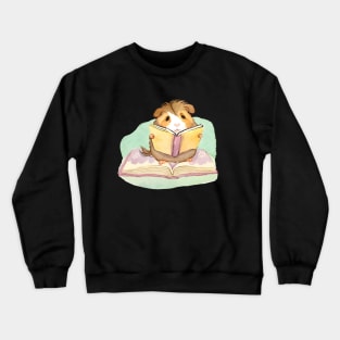 Cute Watercolor Guinea Pig Reading a Book Crewneck Sweatshirt